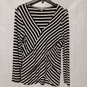 NY Collection EUC Black & White Striped Women's Top, Size Medium